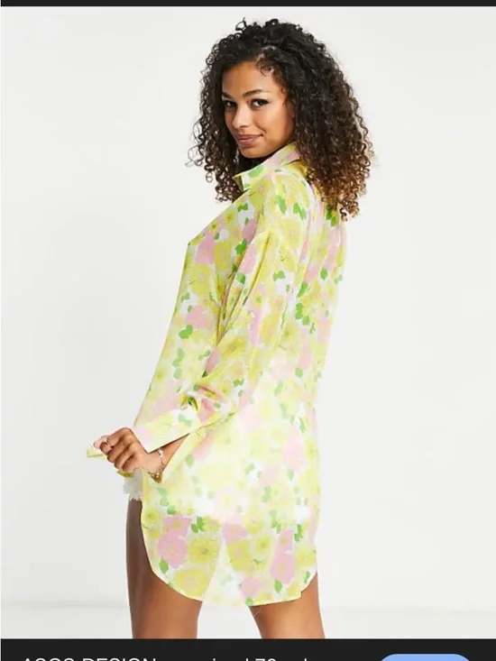 ASOS oversized sheer floral shirt in pastel yellow and pink - Picture 2 of 4